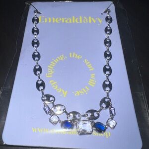 Fashion Costume Jewelry Emerald & Ivy Silver Necklace with Blue Accent Gems 💎